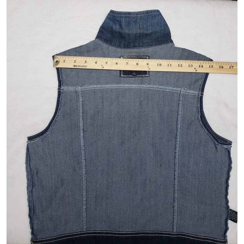 Rue21 Denim Vest L Blue Stretch Cropped Jean Vest Y2K Indie Sleaze Button Front